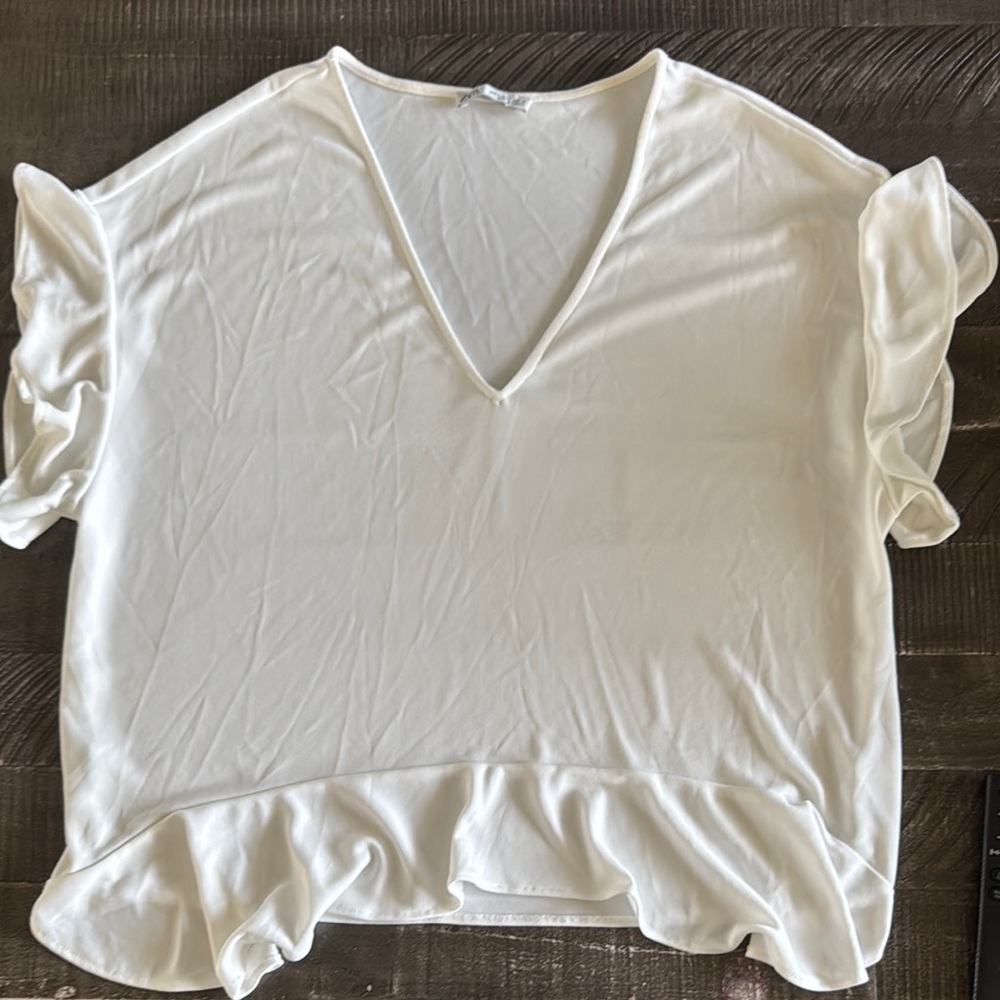 Zara White Ruffled Short Sleeve Blouse
